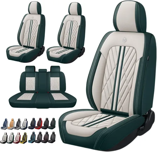 Miniatura 17 de Juego de fundas de asiento de automóvil de cuero nappa impermeables y transpirables de ajuste universal, cojín protector para vehículo automotriz
