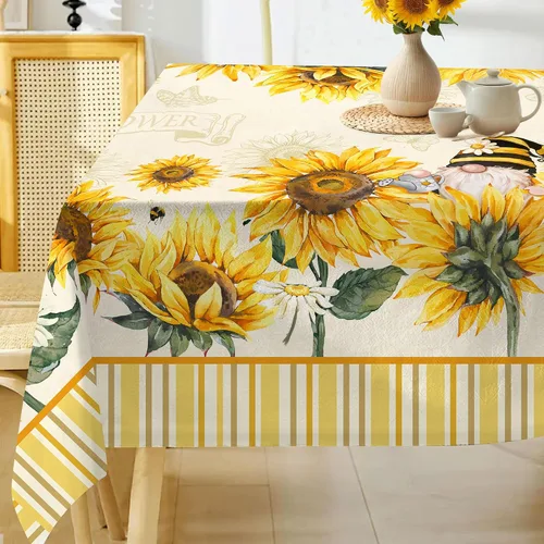 Miniatura 8 de Hexagram Mantel de verano de 60 x 84 pulgadas, mantel rectangular floral para temporada de granja para el hogar, picnic, cocina, comedor, decoración
