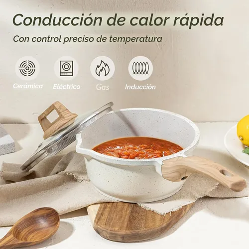 Miniatura 3 de CAROTE - Juegos de ollas de salsa de 1.5Qt y 3.0Qt con tapas, juegos de ollas de cocina antiadherentes, juego de ollas de salsa con pico para Blanco