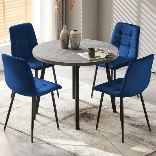 Miniatura 2 de Juego de 4 sillas de comedor de terciopelo, color azul marino con patas de metal, ideales para cocina, comedor, sillas de cocina para 4