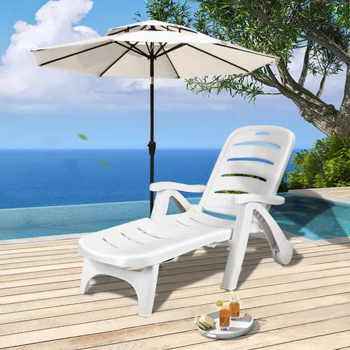 Miniatura 7 de Giantex Tumbona plegable con ruedas, silla de patio al aire libre, tumbona ajustable con ruedas reclinable de 5 posiciones con reposabrazos