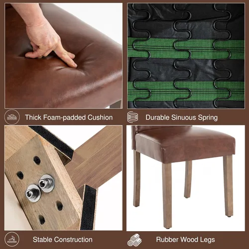 Miniatura 8 de Silla de comedor tapizada moderna y elegante Parsons con respaldo alto con ribete plateado de cabeza de clavo y patas de madera, juego de 4, piel