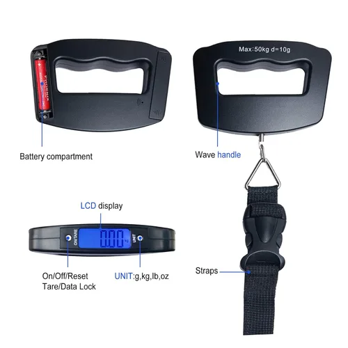 Miniatura 6 de Báscula digital de equipaje báscula colgante con pantalla LCD retroiluminada, función de tara de hasta 110 libras 110.2 lbs, báscula de equipaje