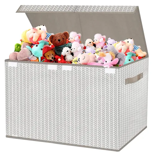 Miniatura 9 de Caja de almacenamiento de juguetes para niños y niñas, contenedor organizador grande plegable y resistente con tapa abatible de tela y asas