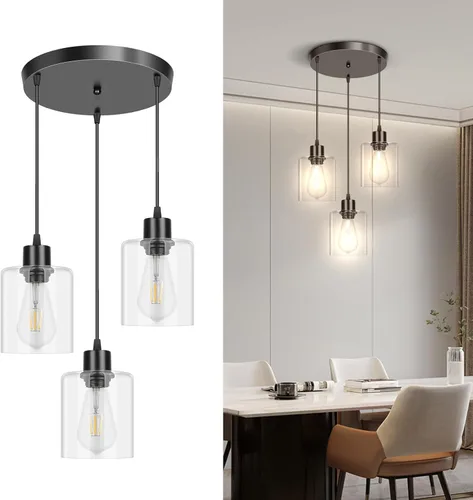 Miniatura 5 de CANMEIJIA 3 lámparas colgantes de 3 luces, lámpara de isla de cocina estilo granja, iluminación colgante industrial para dormitorio y comedor