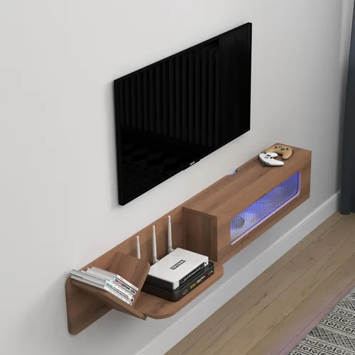 Pmnianhua Soporte de TV flotante rústico con luces LED, consola multimedia montada en la pared de 66 pulgadas, centro de entretenimiento flotante,