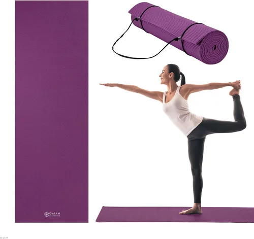 Miniatura 15 de Gaiam Essentials 1/4" Thin (6mm) Yoga & Pilates, Fitness & Exercise Mat with Easy-Cinch Carrier Strap Cusion Support For Fitness and Gym Workouts