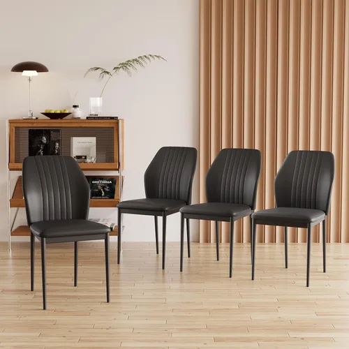 ZckyCine Silla de comedor de piel sintética, silla de sala de estar, moderna silla auxiliar sin brazos de cocina con patas de metal (negro, juego de