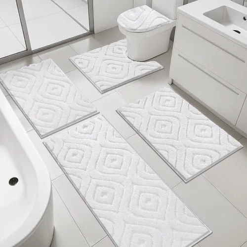 Miniatura 12 de Juego de alfombras de baño Ileading de 5 piezas, tapete de baño ultra suave y absorbente para baño, juego de alfombras de baño antideslizante y Café