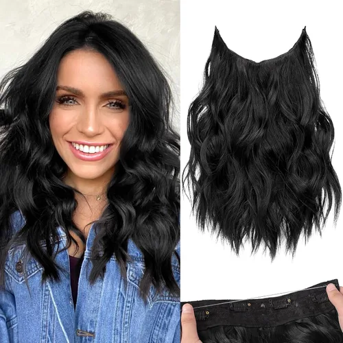 Miniatura 53 de KooKaStyle - Extensiones de cabello con hilo invisible, diadema transparente, ajustables, 4 clips fijadores, cabello largo y ondulado de 12