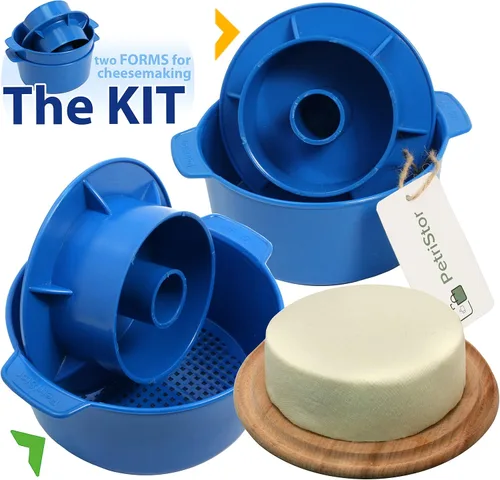 Miniatura 6 de PetriStor Kit de fabricación de quesos – 2 piezas de molde de queso con un pistón seguidor azul y gasa de algodón – Cesta para hacer queso – Paneer