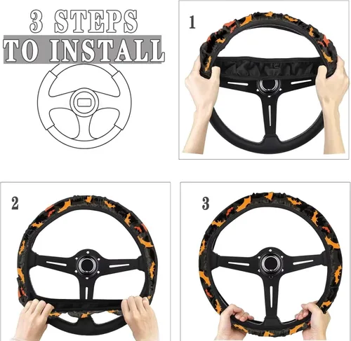Miniatura 6 de Funda de volante de 15 pulgadas, naranja, para automóvil - Fundas de volante de auto de Batimóvil, accesorios de Halloween, de neopreno, Murciélago