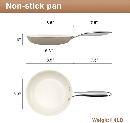 Miniatura 2 de Sartén antiadherente de cerámica de 8.5 pulgadas, sin PFAS, sin tóxicos, apta para horno y lista para inducción, utensilio de cocina de aluminio