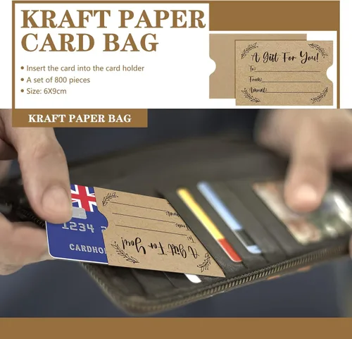 Miniatura 4 de Teling - 800 sobres para tarjetas de regalo, fundas para tarjetas de crédito, papel kraft marrón, mini, sobres para llaves de hotel de negocios