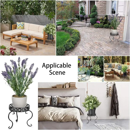 Miniatura 7 de OwnMy Soporte redondo de metal para macetas de hierro para interiores y exteriores, soporte para plantas de alta resistencia, estante para macetas
