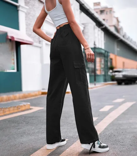 Miniatura 3 de Zmpsiisa Pantalones cargo de cintura alta, para mujer, pantalones informales de pierna ancha, 6 bolsillos, pantalones militares de combate
