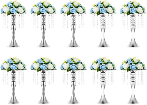 Miniatura 13 de 2 piezas de 54 cm de alto soporte de flores de cristal para boda, camino de flores de plomo, soportes de flores centrales de metal para mesas