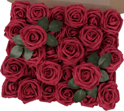 Miniatura 33 de MACTING 30 Rosas Artificiales Blancas Flores Falsas con Tallo Rosas de Espuma de Tacto Real para DIY Arreglos de Ramo de Boda Centros de Mesa White-1