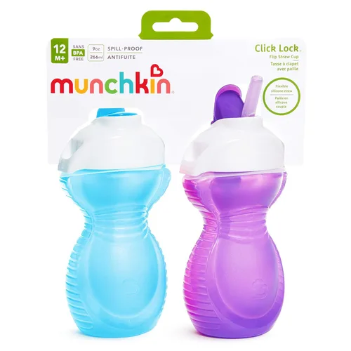 Miniatura 5 de Munchkin® Click Lock™ - Vaso sorbo con popote para niños pequeños, 9 onzas, paquete de 2, azul/morado