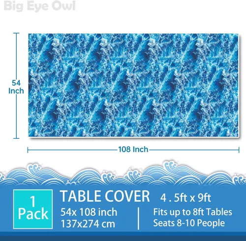 Miniatura 2 de Mantel de plástico con estampado de olas del océano azul bajo el mar, para playa, piscina, fiesta de cumpleaños, suministros de decoración