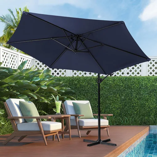 Miniatura 7 de Shintenchi Sombrilla de patio con inclinación fácil, manivela y base cruzada, para exteriores, voladizo, para colgar, toldo para protección solar