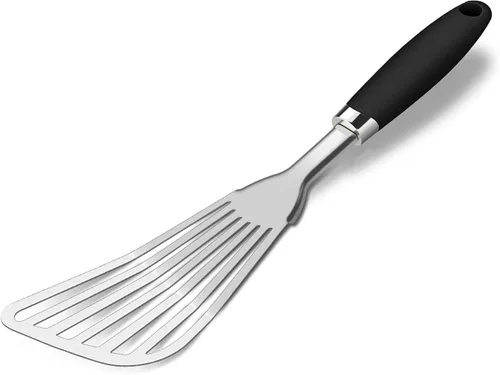 Miniatura 10 de Espátula de pescado de acero inoxidable 304, delgada y flexible ranurada con mango ergonómico antideslizante, espátula de metal para peces, huevos