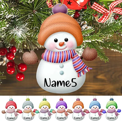 Miniatura 9 de Adornos de Navidad personalizados para la familia, 7 piezas de muñecos de nieve de Navidad personalizados con nombres, decoración colgante