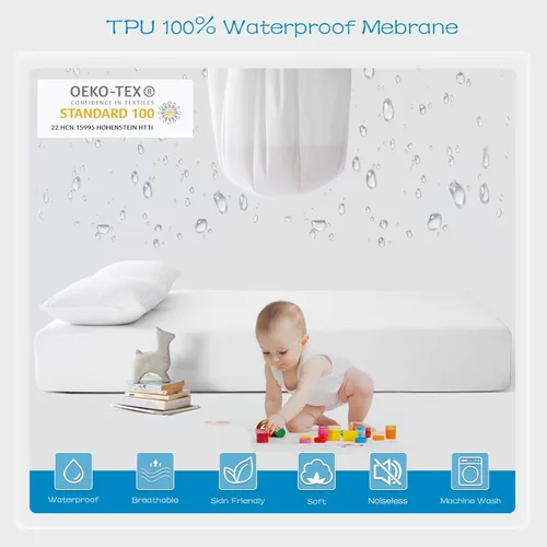Miniatura 2 de GRT Paquete de 1 Protector de Colchón 100% Impermeable Tamaño Full, Cubierta de Colchón Impermeable Transpirable y Silenciosa Ajustable con Bolsillo