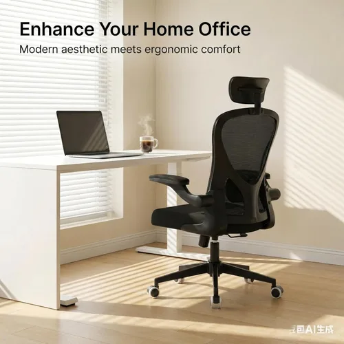 Miniatura 4 de Silla de oficina con soporte lumbar ajustable y reposabrazos abatibles, silla ergonómica de escritorio de computadora con respaldo alto con cojín