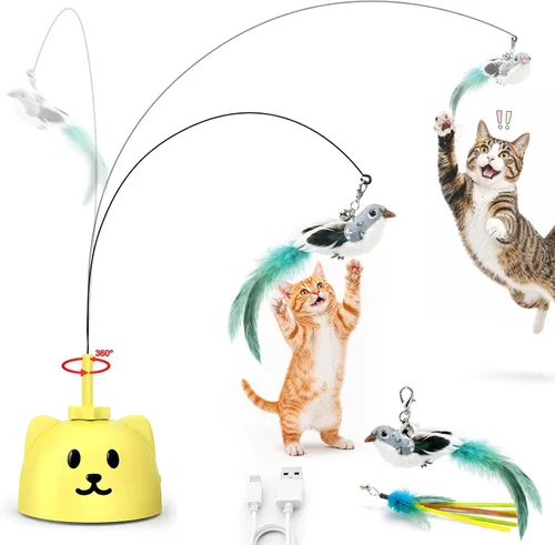 Miniatura 10 de CATPICK Juguetes interactivos para gatos de interior, juguete eléctrico automático de plumas de pájaro volador – El mejor juguete de enriquecimiento