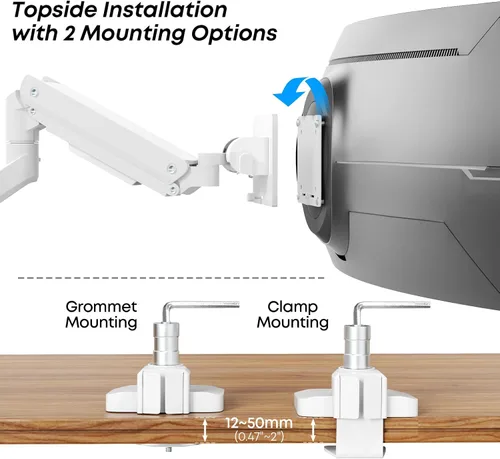 Miniatura 6 de Brazo de monitor de alta resistencia para pantallas de 17 a 49 pulgadas de hasta 44 libras, soporte de escritorio de abrazadera única ultraancho