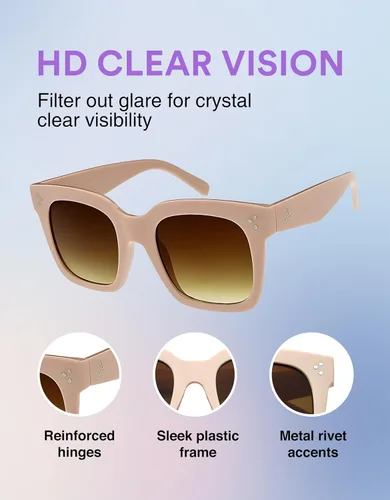 Miniatura 76 de zeroUV - Gafas de sol cuadradas retro de moda de gran tamaño para mujer estilo vintage 1.969 pulgadas