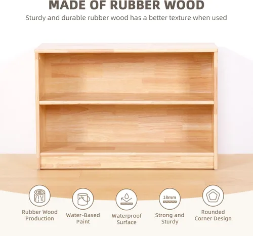 Miniatura 3 de OOOK Estante Montessori de madera de goma y almacenamiento de juguetes, 35.4 pulgadas de largo, estantería de madera maciza y organizadores
