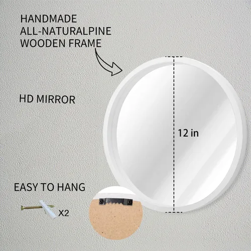 Miniatura 2 de JJUUYOU Espejo circular redondo blanco pequeño para tocador de baño, círculo de pared para marco de madera, espejos de maquillaje para entrada, sala
