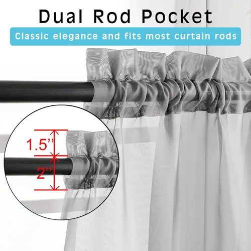 Miniatura 2 de OVZME 2 paneles de cortinas traslúcidas grises, 84 pulgadas de largo para dormitorio, elegantes cortinas traslúcidas filtrantes de luz, tratamiento