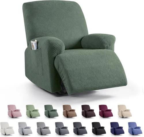 Miniatura 9 de KinCam Fundas para sillón reclinable, fundas elásticas para sillas reclinables, fundas para sofá reclinable de jacquard a rayas, protectores