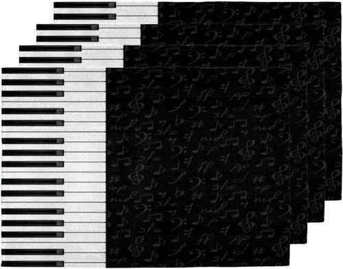 Juego de 4 manteles individuales con teclas de piano musical, lavables, impermeables, para decoración del hogar, fiesta, comedor, 18 x 12 pulgadas