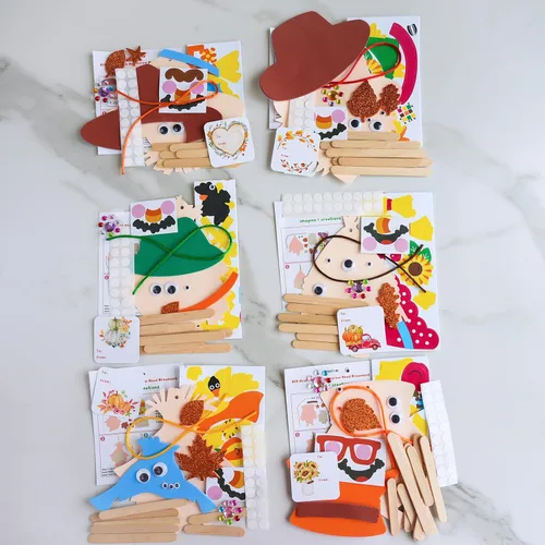 Miniatura 2 de Winlyn 24 juegos de manualidades de otoño para hacer cabezas de espantapájaros, palitos de palo, cabezas de espantapájaros, adornos de arte