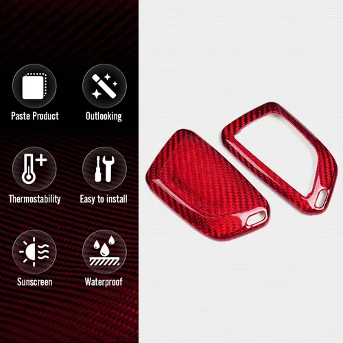Miniatura 4 de G Brand Funda de Fibra de Carbono Genuina para Llavero Chevrolet Corvette C8 2020 2021 2022 (Rojo, Negro) Carcasa de Entrada sin Llave Trim (Rojo)