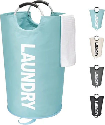 Miniatura 14 de Maxsilan - Cesta de lavandería grande de 90 L, cesta de ropa alta independiente, bolsa de lavandería plegable, color negro