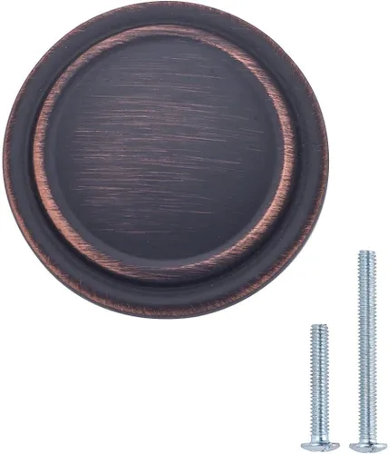 Amazon Basics Pomo de gabinete con anillo superior recto, 1.25 pulgadas de diámetro, Bronce Frotado con Aceite, Paquete de 10