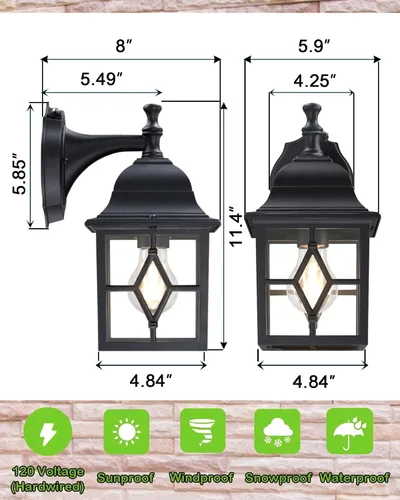 Miniatura 3 de LIT-PaTH Farol de pared para exteriores del atardecer al amanecer, lámpara de pared exterior grande negro mate, base E26, iluminación de porche