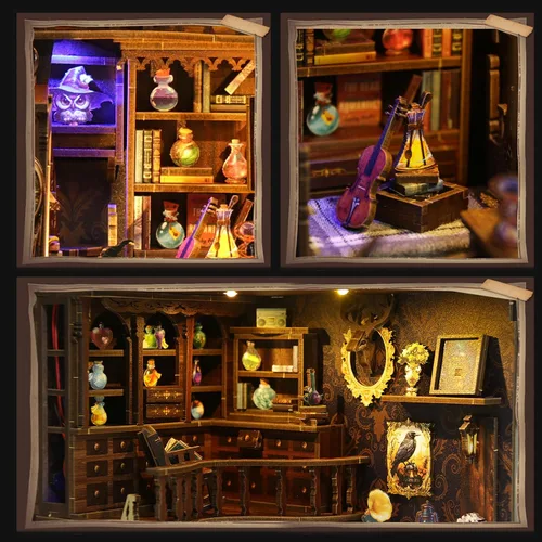 Miniatura 3 de Kit de manualidades DIY para rincón de lectura para adultos, rompecabezas de madera 3D con inserción para estanterías y decoración con luz led