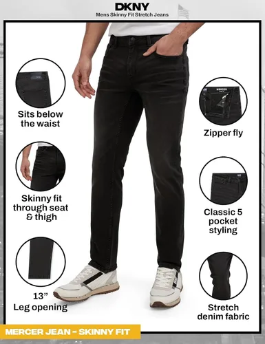 Miniatura 2 de DKNY Jeans ajustados para hombre Jeans ajustados clásicos de 5 bolsillos para hombre Mezclilla elástica para hombre