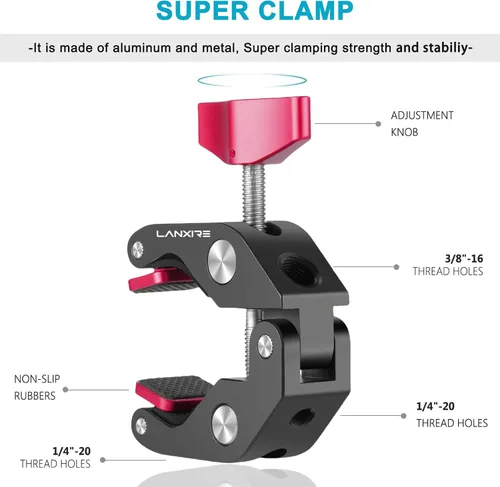 Miniatura 4 de Soporte de micrófono Super Clamp con tornillo de 1/4 a 5/8 pulgadas, compatible con micrófonos o accesorios de fotografía, carga máxima de 4.4