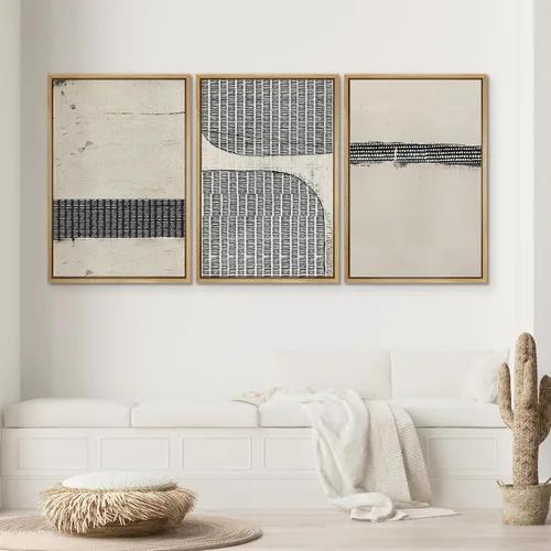 Miniatura 604 de SIGNWIN Lienzo enmarcado para pared, arte con pinceladas de flujo neutro en tonos beige abstractos, ilustraciones, arte moderno, decorativo