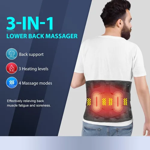 Miniatura 2 de HONGJING Masajeador térmico de espalda para aliviar el dolor de espalda baja, cinturón de masaje inalámbrico con vibración de espalda con 3 modos
