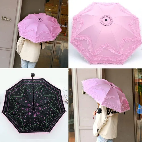 Miniatura 25 de WANLIAN Paraguas de encaje a prueba de viento plegable soleado y lluvioso a prueba de rayos ultravioleta anti sol protección UV sombrilla paraguas