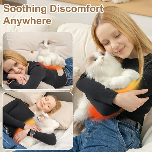 Miniatura 8 de Chongker Animales de peluche para microondas y pesados, 2 libras de peluche con calefacción de gato con almohadilla térmica extraíble sin perfume