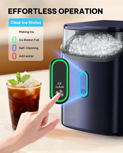 Miniatura 4 de Silonn Nugget - Máquina de hielo para encimera, máquina de hielo de guijarros con hielo masticable suave triturado, 33 libras por día con cuchara
